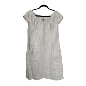 BEYOND CAPRI Linen Short Sleeve Mini Dress
Keyhole Neck Tan M